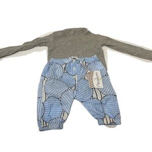 Boys Ninaluna NWT & Ete Tee set size 18m gray blue ribbed pattern circle stripes